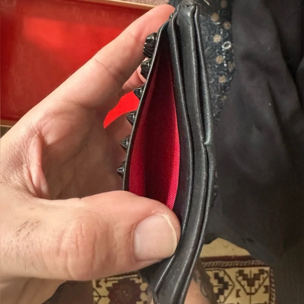 CHRISTIAN LOUBOUTIN Kios Spiked Card Holder w/Auth Cards, Box, & Dust Bag. EUC